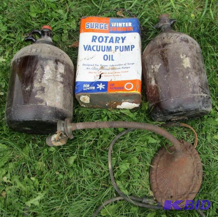 lot 126 image: Old glass Hi Lex jugs and a metal lamp base, ...