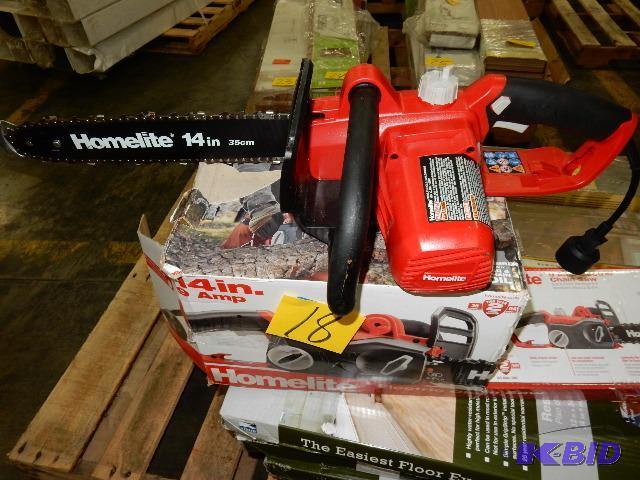 lot 18 image: HOMELITE 9 Amp 14 in Electric Chain Saw. Test...
