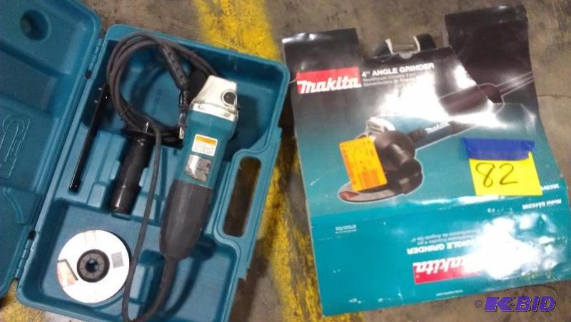 lot 82 image: Makita 4" Angle Grinder with case and on...