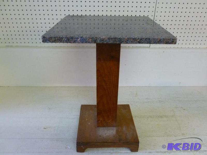 lot 113 image: Vintage granite top and wooden pedestal end t...