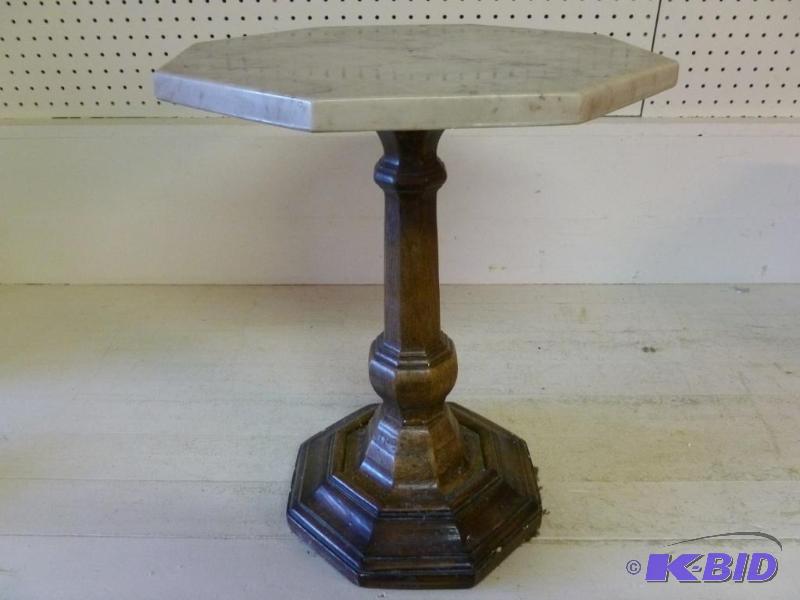 lot 136 image: Vintage marble top and wood pedestal end tabl...