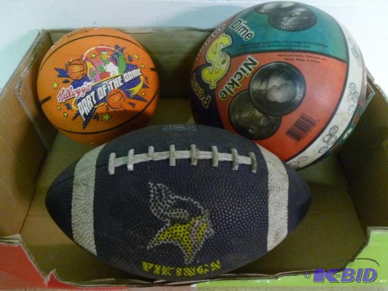 lot 182 image: Lot of three balls that includes a Vikings fo...