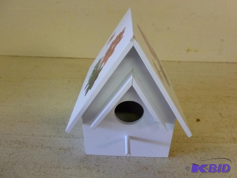 lot 53 image: Beautiful hand painted wooden bird house that...