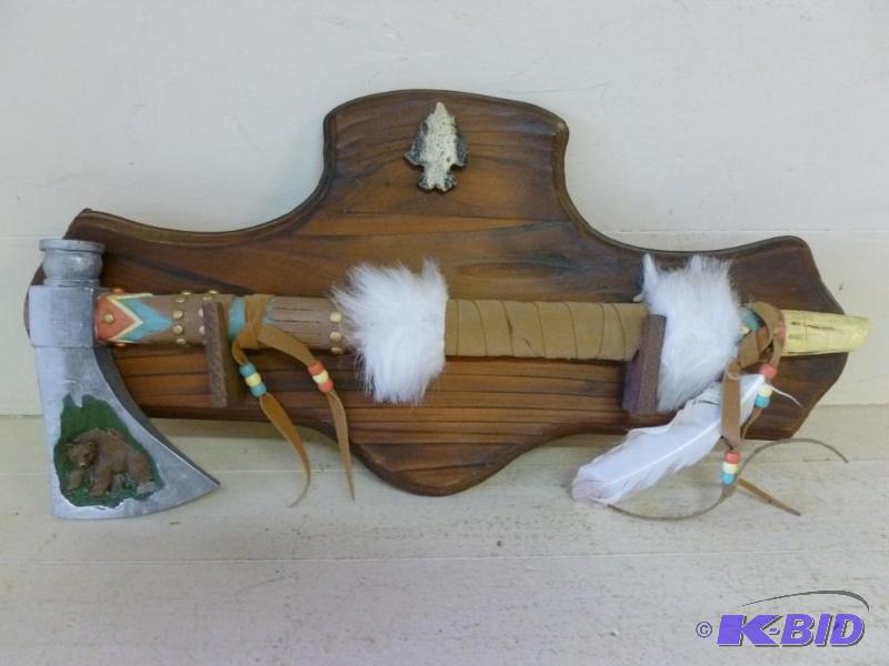lot 92 image: Beautiful Native American themed tomahawk ax ...