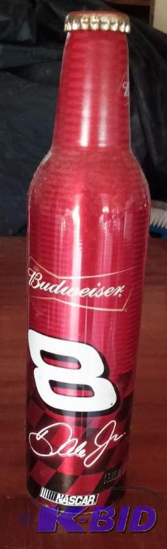 lot 18 image: NASCAR #8 Dale Earnhardt JR Metal Collectable Beer Bottle