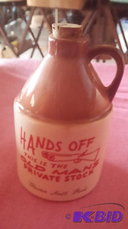 Vintage Hands Off This Old Man Stock Souvenir jug