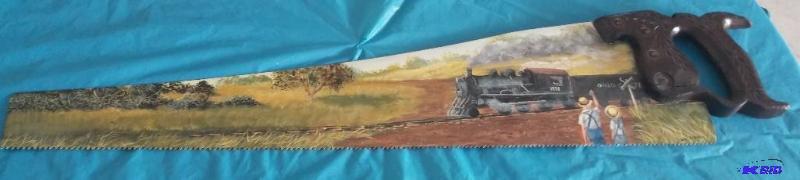 Hand Painted Vintage Saw- Trains
