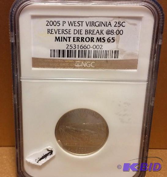 2005 P WEST VIRGINIA QUARTER MINT ERROR NGC S...