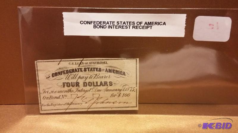 CONFEDERATE STATES OF AMERICA $4 INTEREST REC...