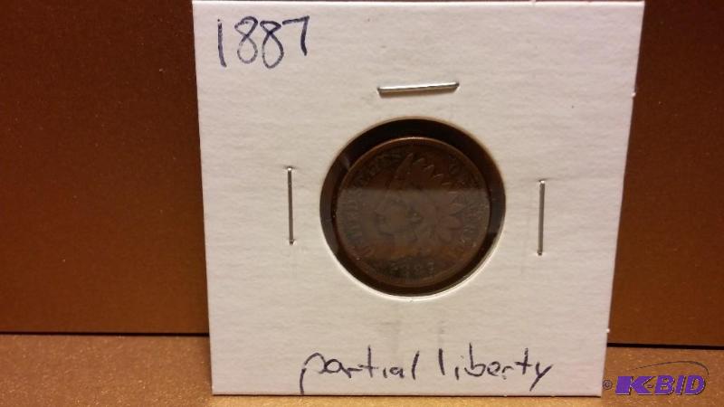 1887 INDIAN HEAD PENNY PARTIAL LIBERTY ONE CE...