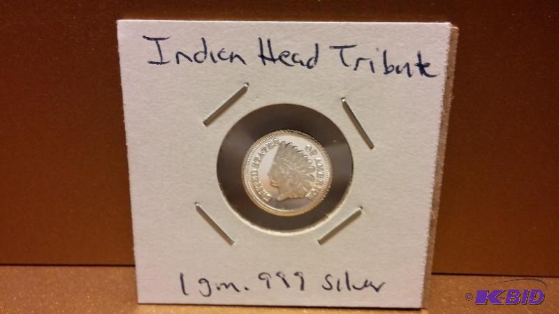 INDIAN HEAD CENT TRIBUTE, 1 GM .999 PURE SILV...