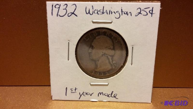 1932 WASHINGTON QUARTER FIRST YEAR MADE 90% S...