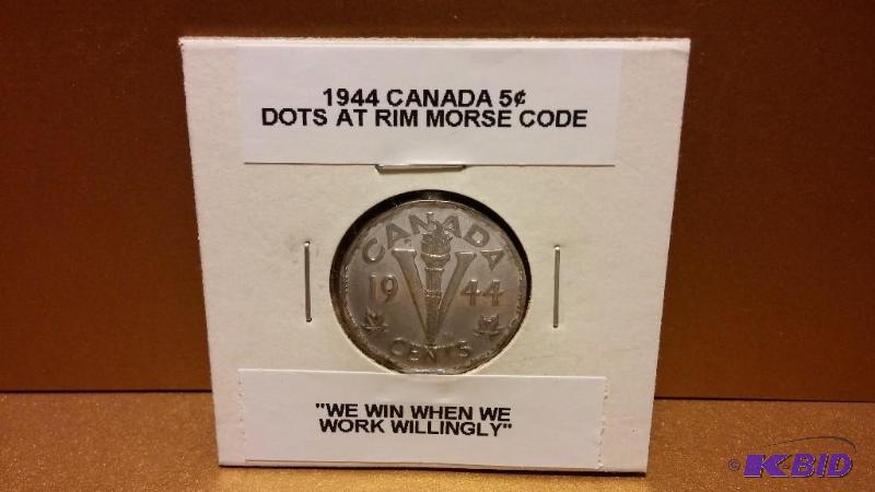 1944 CANADA WAR NICKEL, MORSE CODE AROUND RIM...