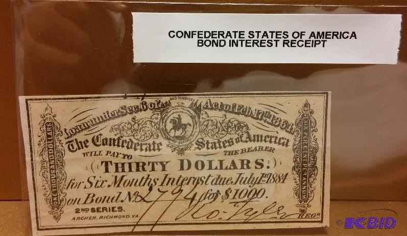 CONFEDERATE STATES OF AMERICA $30 INTEREST RE...