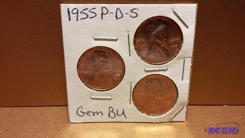 1955 P-D-S GEM BU PENNYS...