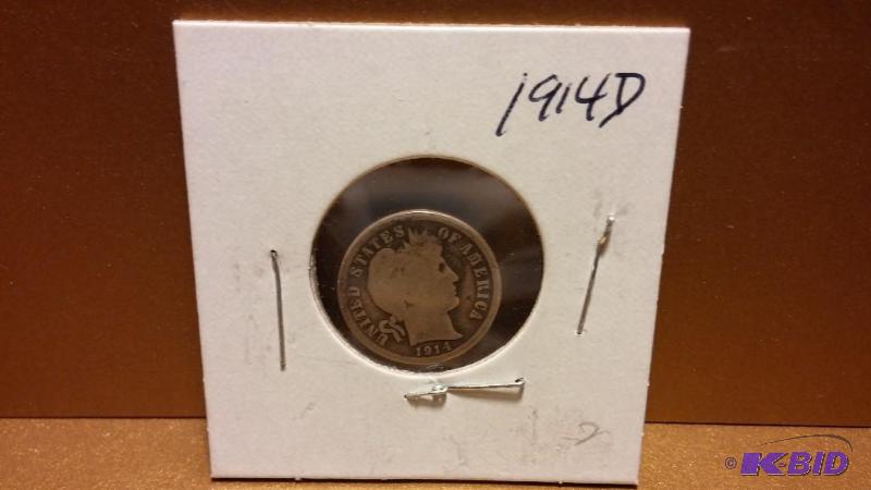 1914-D BARBER DIME 90% SILVER...