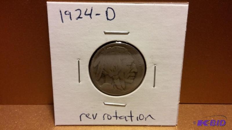 1924-D BUFFALO NICKEL REV ROTATION ERROR...