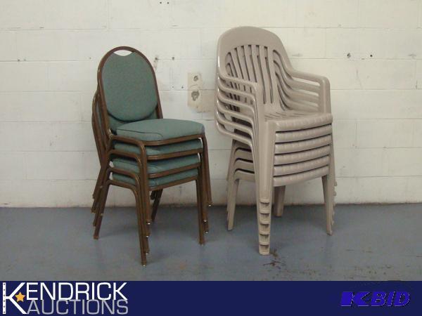 lot 2 image: Lot of 4 Banquet Chairs, and 6 Outdoor Plastic Chairs