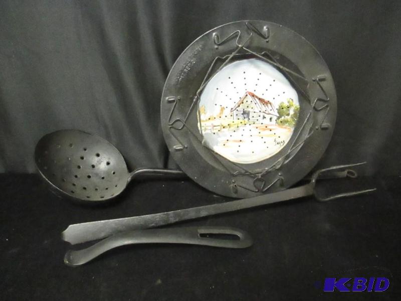 lot 00080 image: Lot of Antique Iron Cooking Tools Utensils
