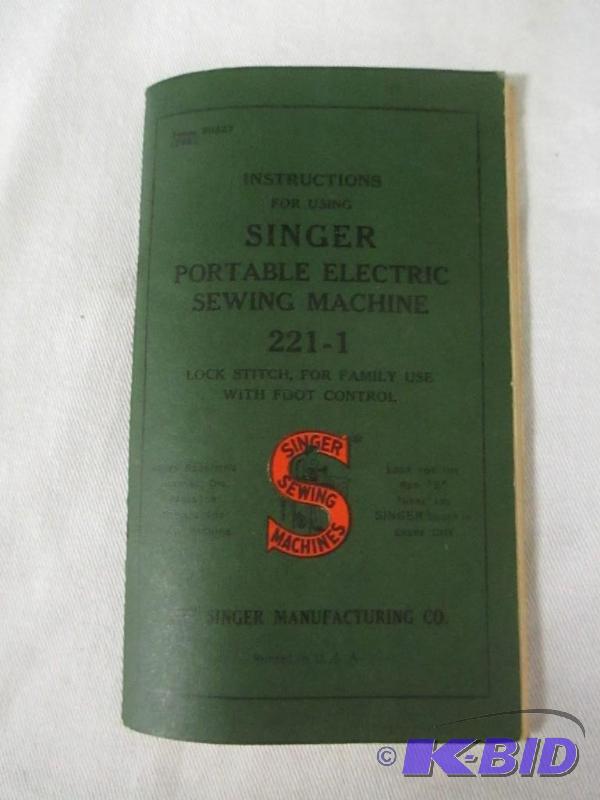 lot 00090 image: Antique Singer Portable Electric Sewing Machine 221-1 with Original Box