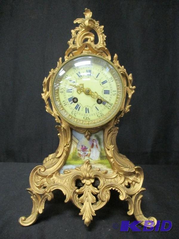 lot 16 image: Ornate Louis XV Style French Marti Mantle Clock