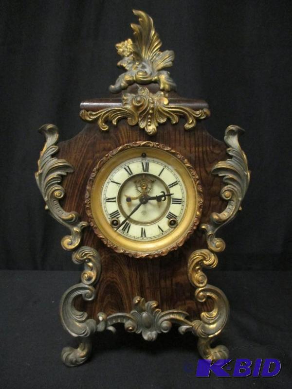 lot 2 image: Antique Louis XIV Style Ansonia Mantle Clock