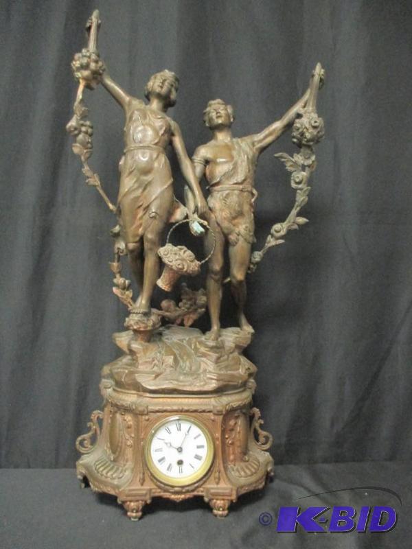 lot 31 image: Large and Impressive Antique Metal Figural Clock Belgium