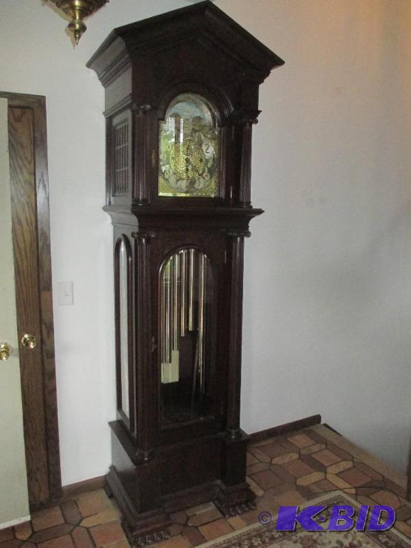 lot 32 image: Antique Mahogany Grand Rapids Grandfather Clock #137 with Original Papers