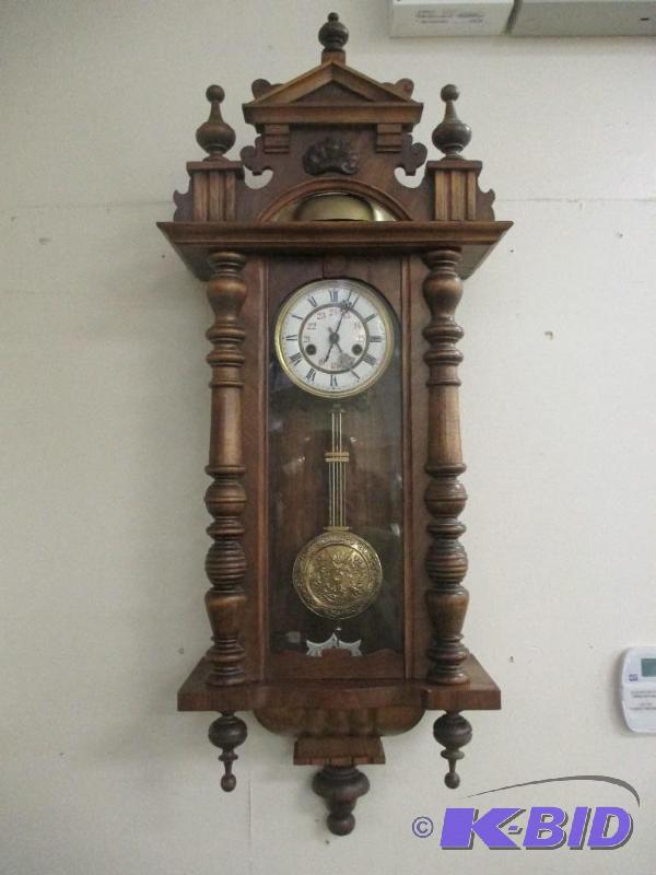 lot 39 image: Fancy Antique Vienna Regulator Wall Clock Bell Strike