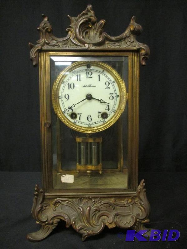 lot 4 image: Antique Seth Thomas Crystal Regulator Empire Mantle Clock 8 Day
