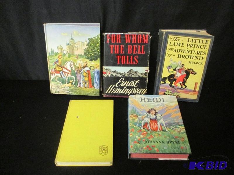 lot 51 image: Lot of 5 Books Ernest Hemingway For Whom the Bells Tolls 1940 Heidi Grimms Fairy Tales Lame Prince