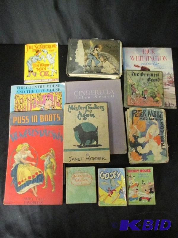 lot 54 image: Lot of Vintage and Antique Childrens Books Mickey Mouse Disney Puss in Boots Peter Rabbit Goofy