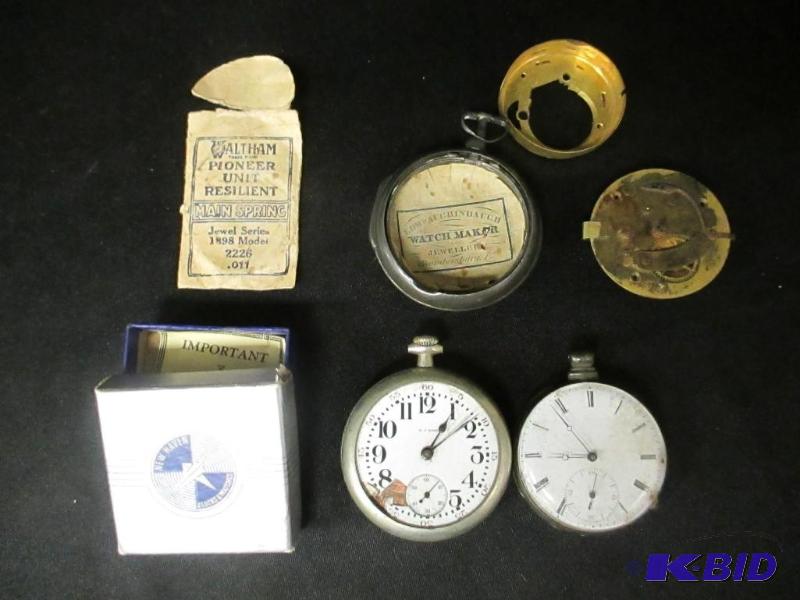 lot 67 image: Lot of Pocket Watch Parts Including RARE Edward Aughinbaugh Waltham Keys