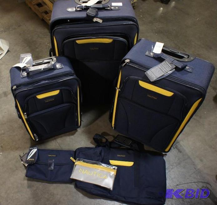 lot 7 image: New Nautica 5pc Luggage Set. MSRP $489. Large...