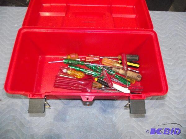 Plastic tool box with assortment of screwdriv...