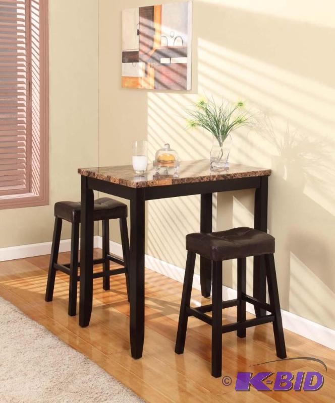 lot 49 image: Roundhill 3-Piece Marbled Breakfast Table with Stools