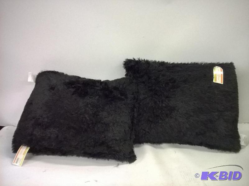 lot 61 image: Your Zone Black Furry 20x26in Pillows