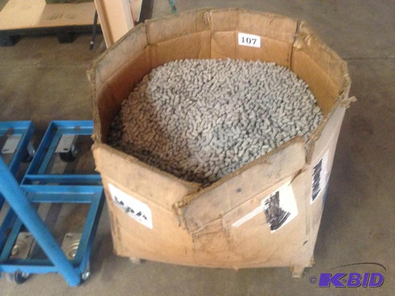 lot 107 image: Large box of finishing media pellets  rocks....