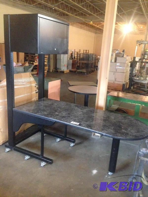 lot 110 image: Island work desk. Marble pattern top (composi...