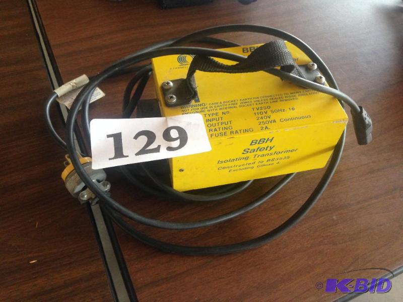 lot 129 image: BBH isolating safety transformer....