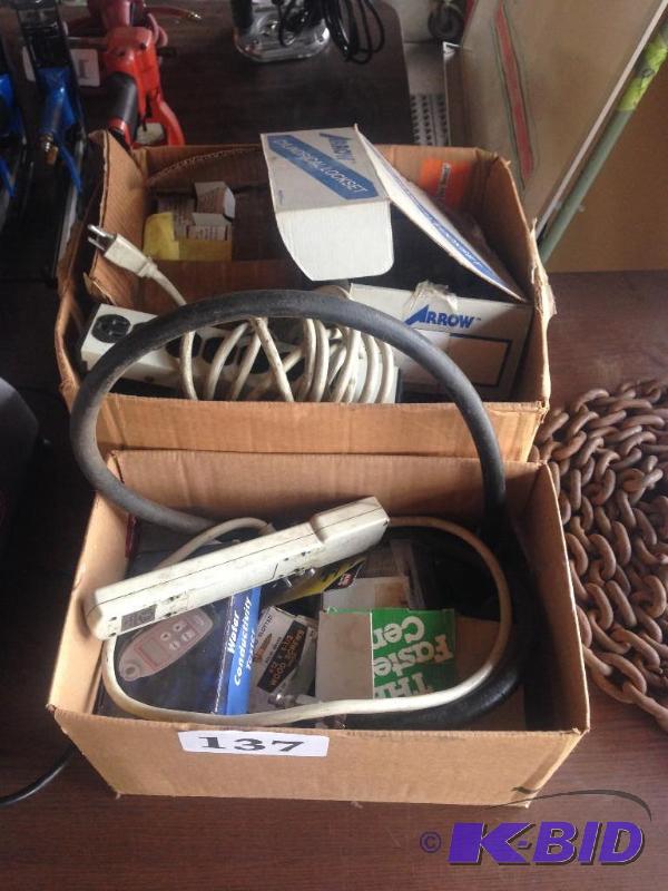 lot 137 image: 2 boxes of misc electrical and other hardware...