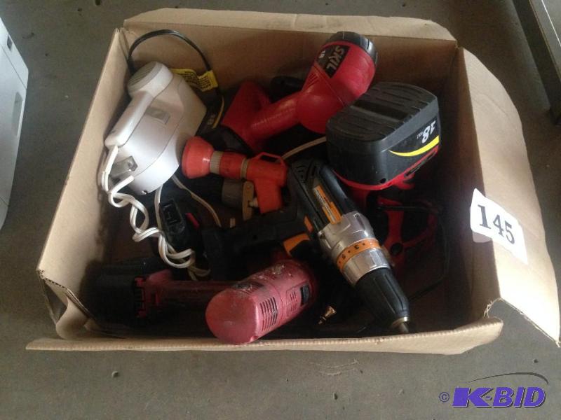 lot 145 image: Box lot of misc electric cordless drills with...