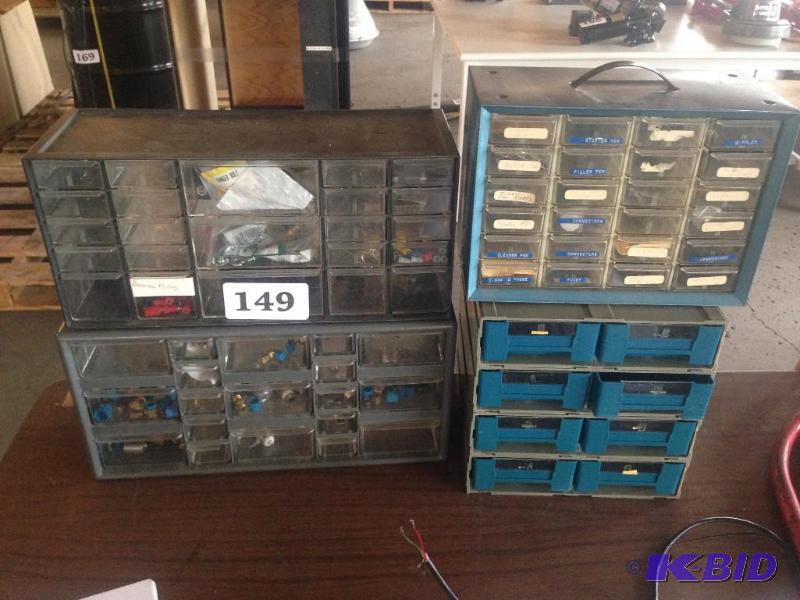 lot 149 image: Lot of 4 misc parts bins, includes contents....