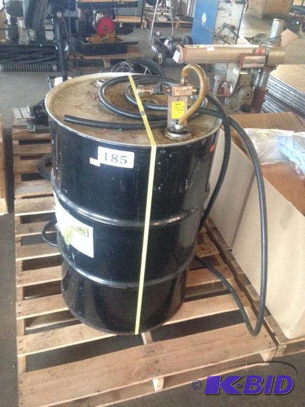 lot 185 image: 55 gallon drum with pump hook up....