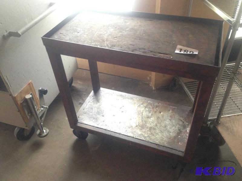 lot 189 image: Steel frame rolling shop cart....