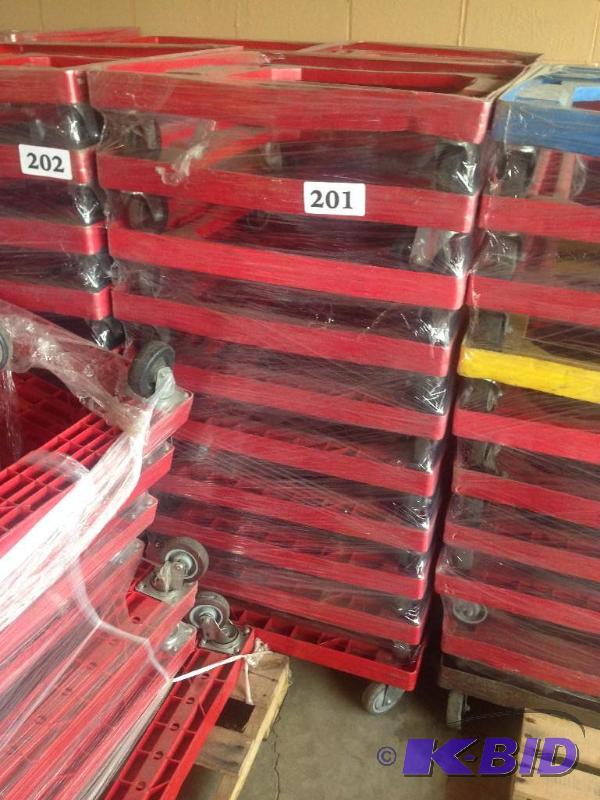 lot 201 image: Lot of 10 plastic dollies  carts. No mix-n-m...