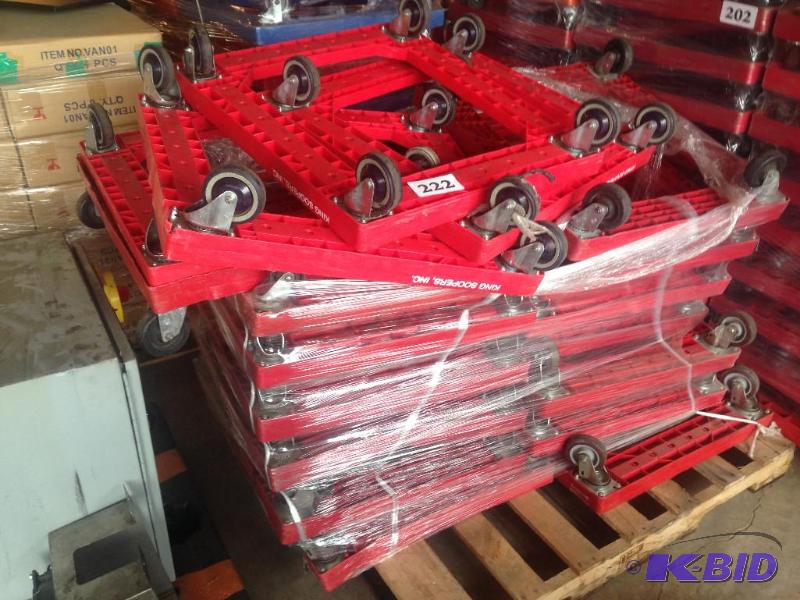 lot 222 image: Pallet lot of approx 17 plastic carts  dolli...