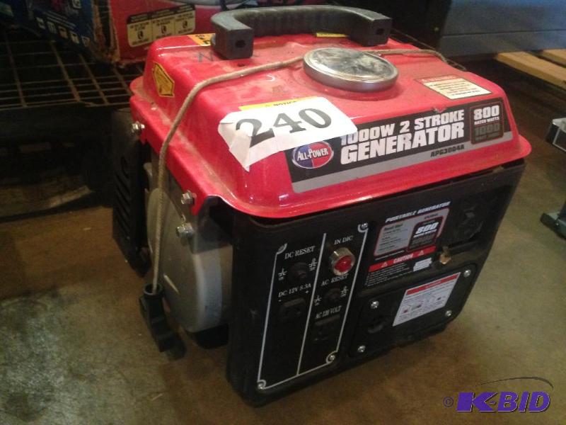 lot 240 image: All Power 1000w generator. Broken handle and ...