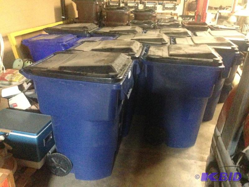lot 39 image: Lot of 2 95 gallon trash  garbage cans  rec...