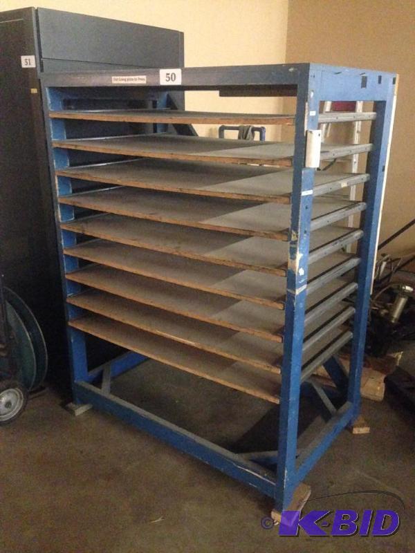 lot 50 image: Wooden rack with several shelves....